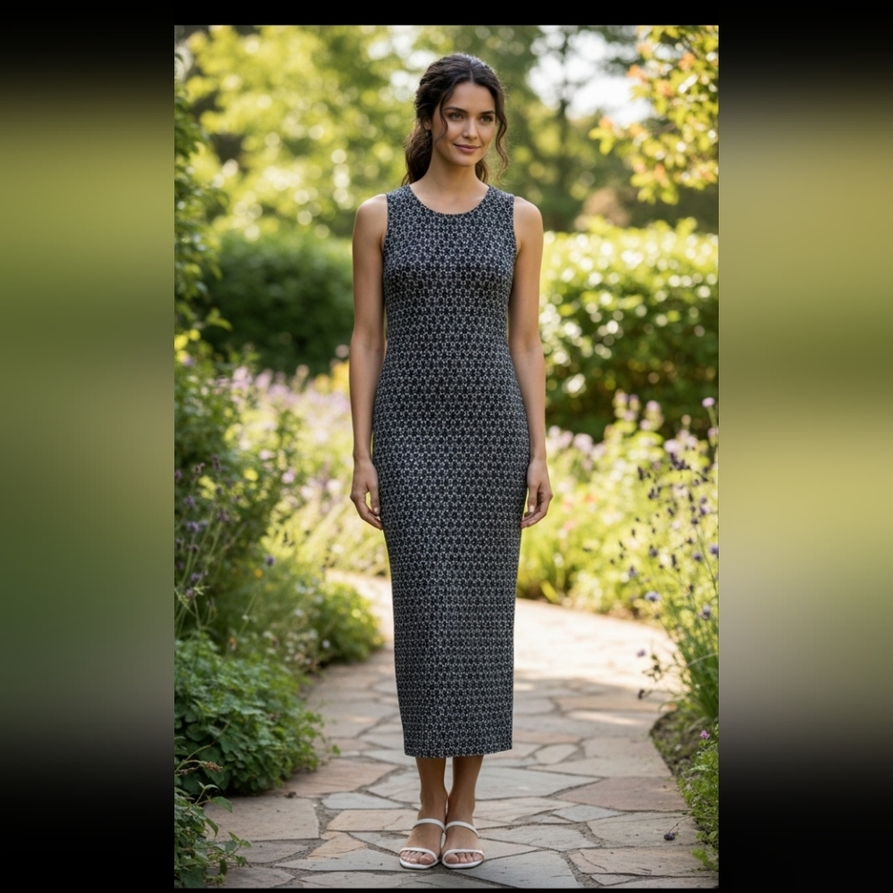 J. JILL Wearever Collection B&W Sleeveless Maxi Dress Medium EUC